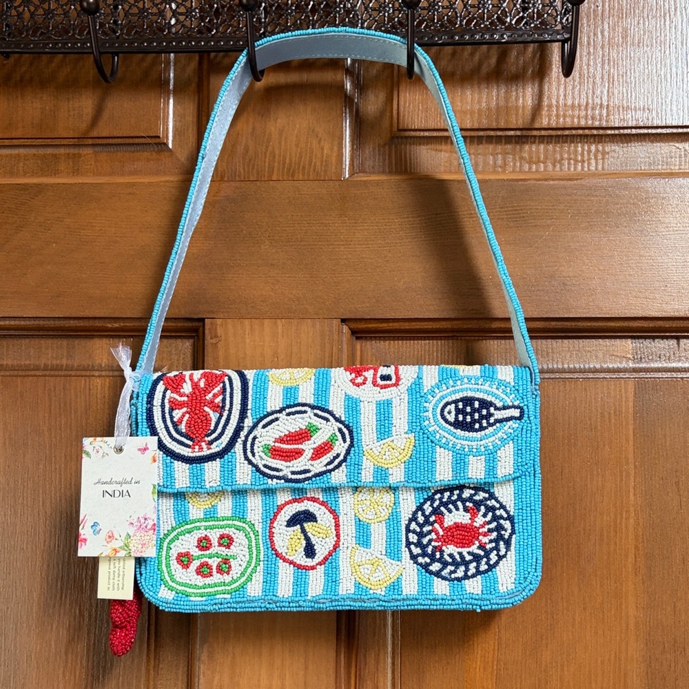 Made in India Nautical Seafood Platter Beaded Should Bag